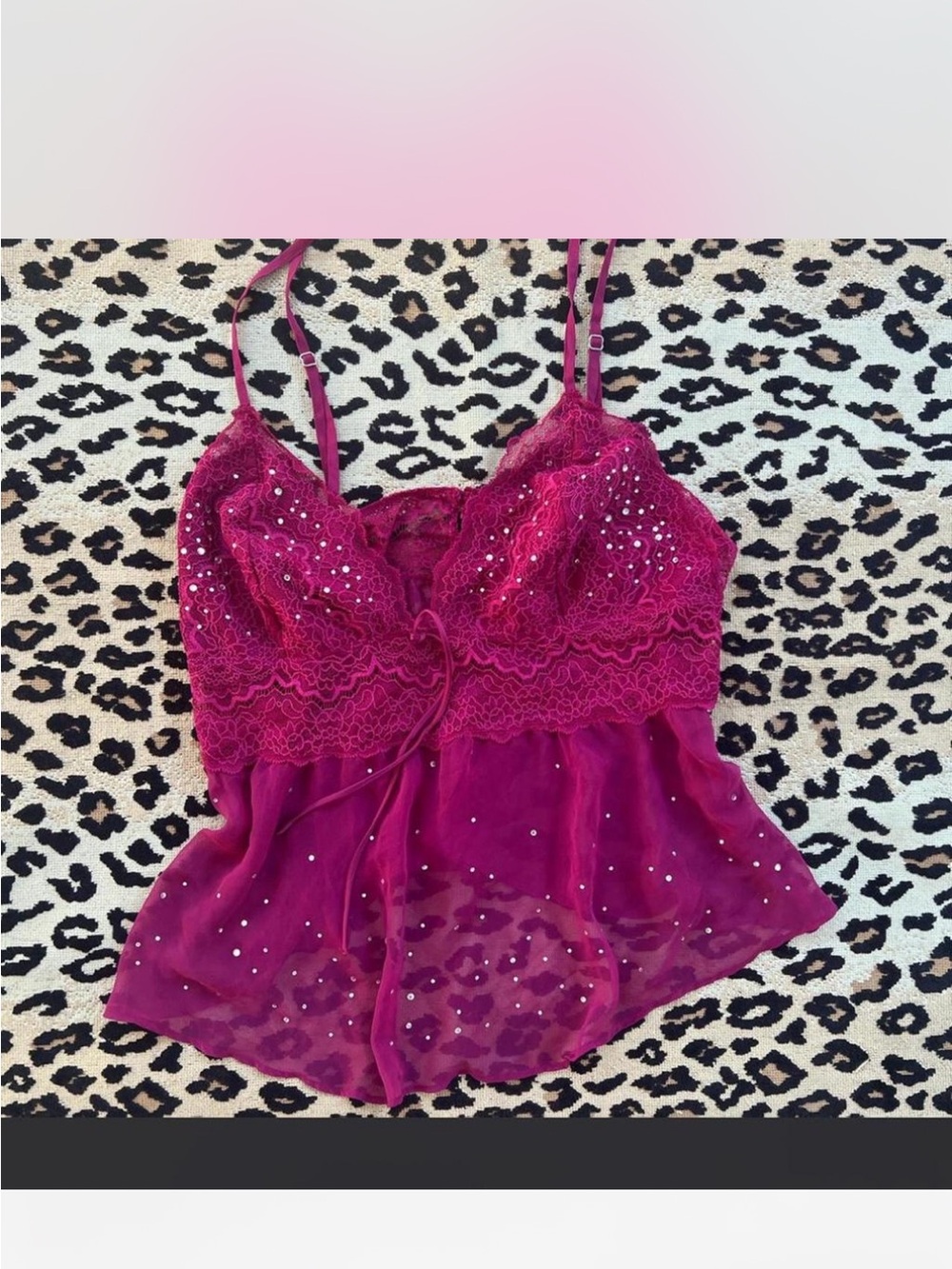 Victoria Secrets Limited Edition Sheer Lace & rhinestone Cami in Fuchsia